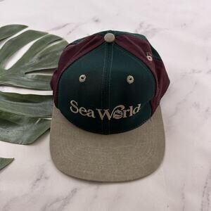Sea World Vintage 90s Snap Back Hat New Green Purple Dad Canvas One Size
